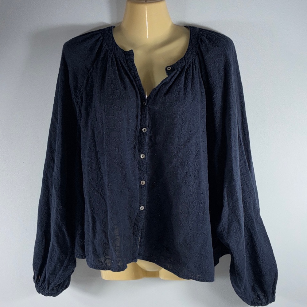 Free People Down From The Clouds Peasant Blouse Navy Small /stain on right wrist